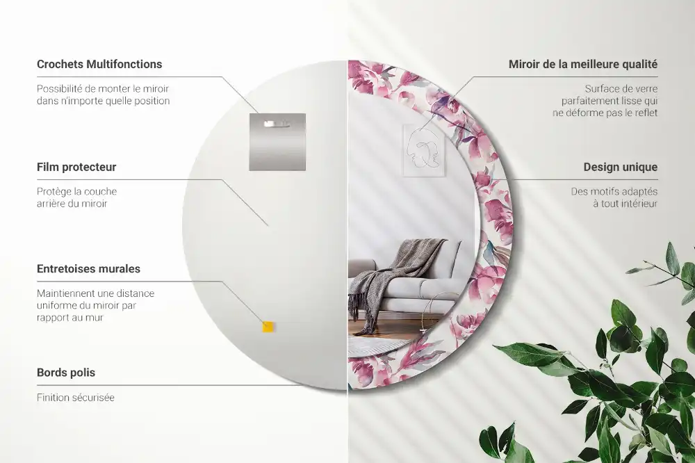 Specchio circolare decoro Fiori di peonie