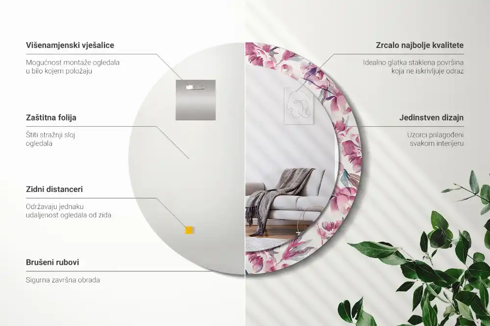 Specchio circolare decoro Fiori di peonie