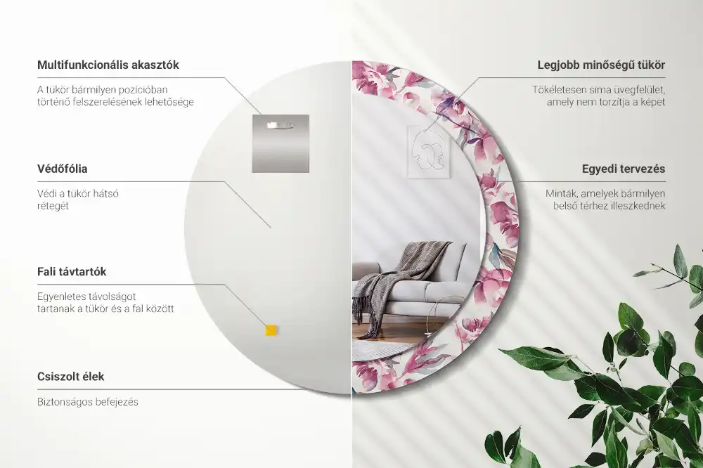 Specchio circolare decoro Fiori di peonie