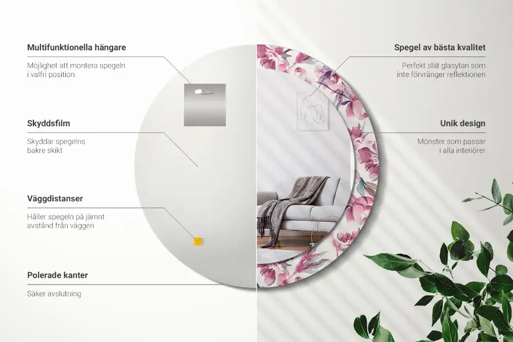 Specchio circolare decoro Fiori di peonie