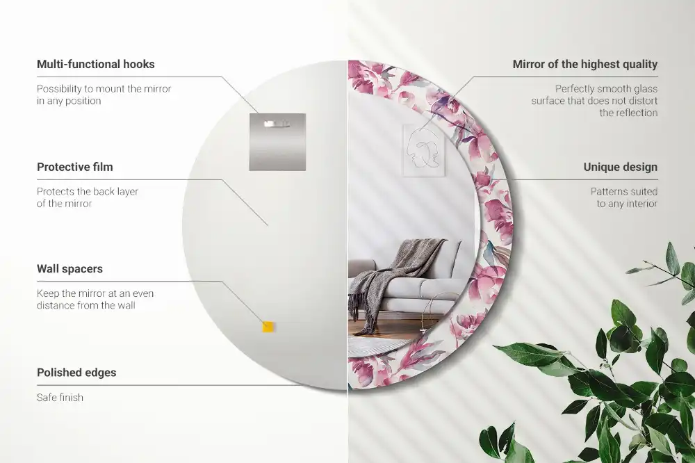 Specchio circolare decoro Fiori di peonie