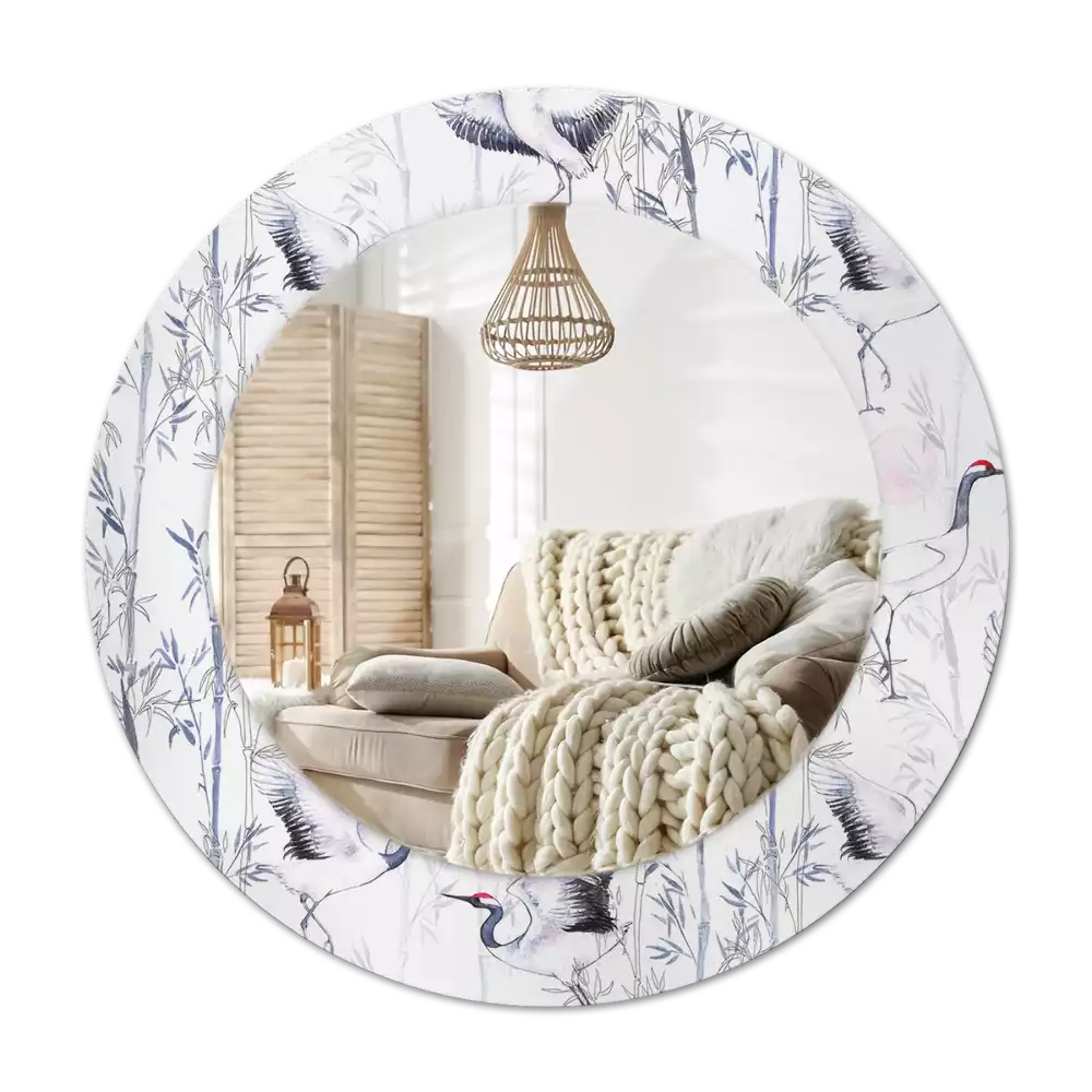 Specchio circolare decoro uccelli gru