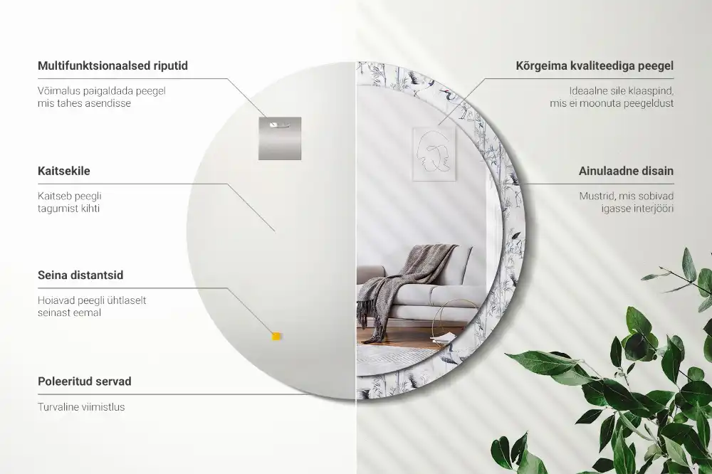 Specchio circolare decoro uccelli gru