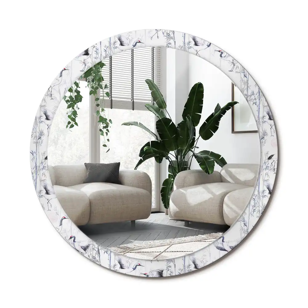 Specchio circolare decoro uccelli gru