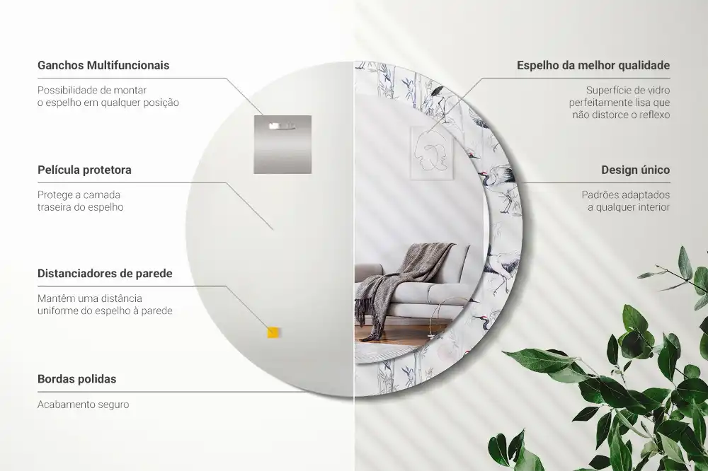 Specchio circolare decoro uccelli gru