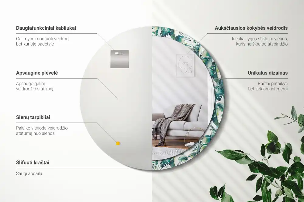 Specchio circolare decoro Foglie