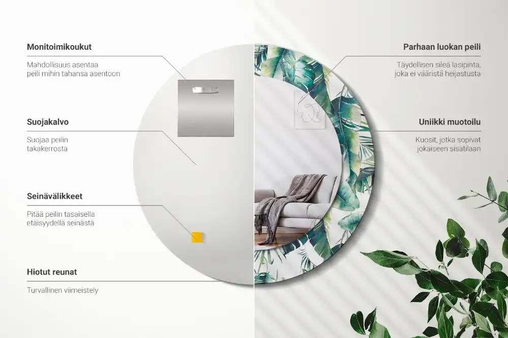 Specchio circolare decoro Foglie