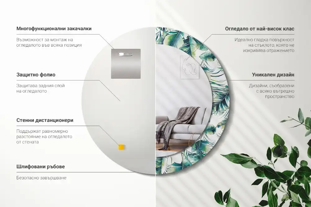 Specchio circolare decoro Foglie
