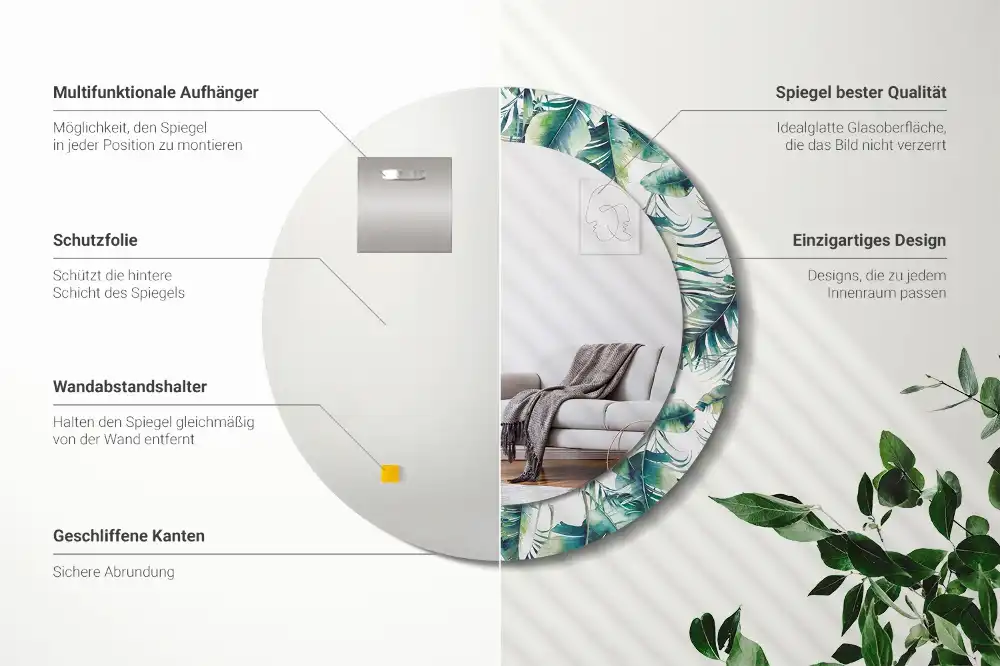Specchio circolare decoro Foglie