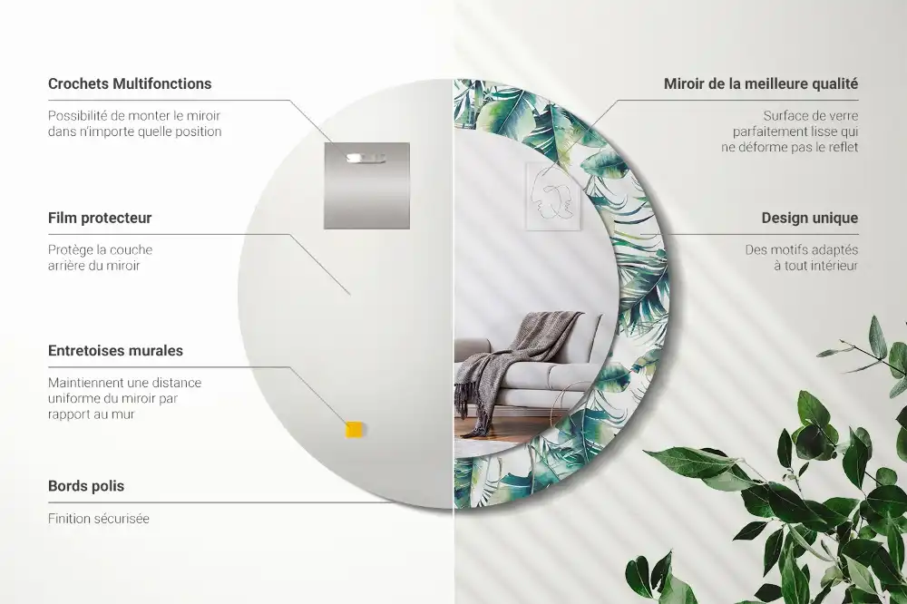 Specchio circolare decoro Foglie