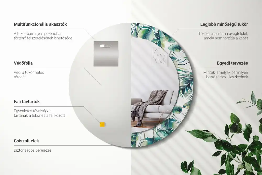 Specchio circolare decoro Foglie
