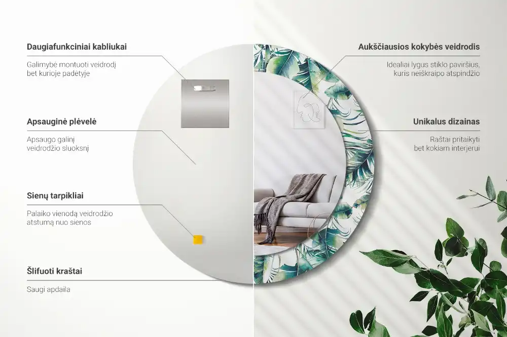 Specchio circolare decoro Foglie