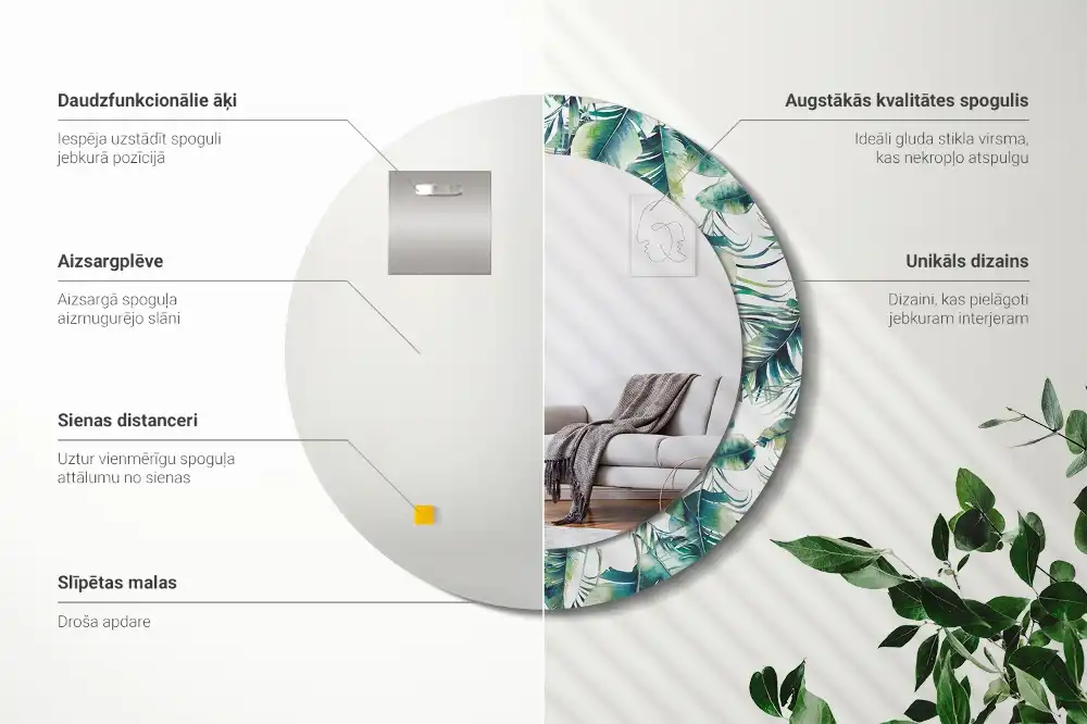 Specchio circolare decoro Foglie