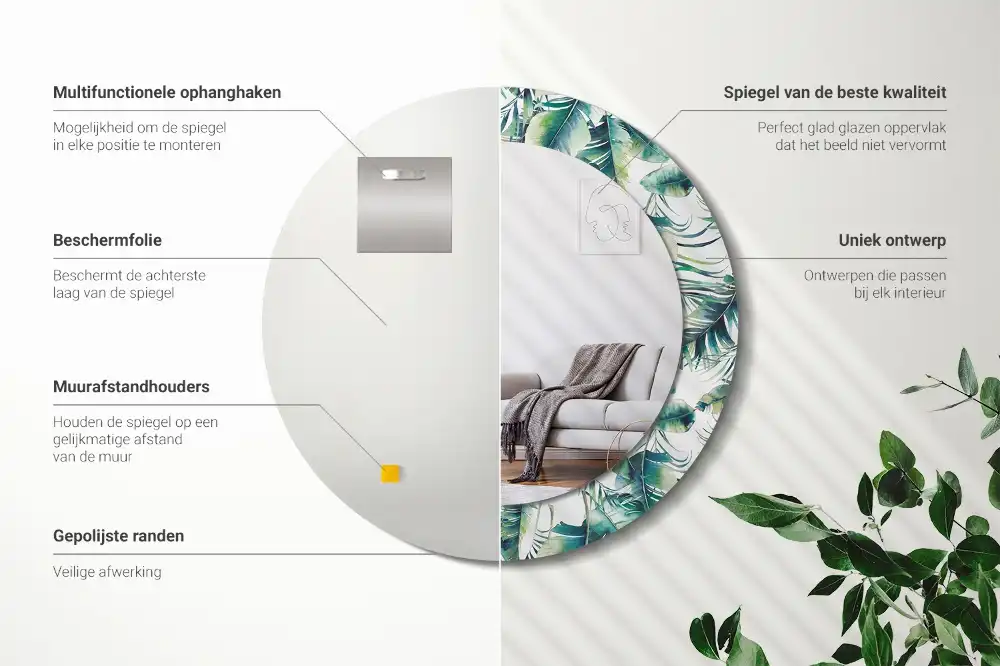Specchio circolare decoro Foglie