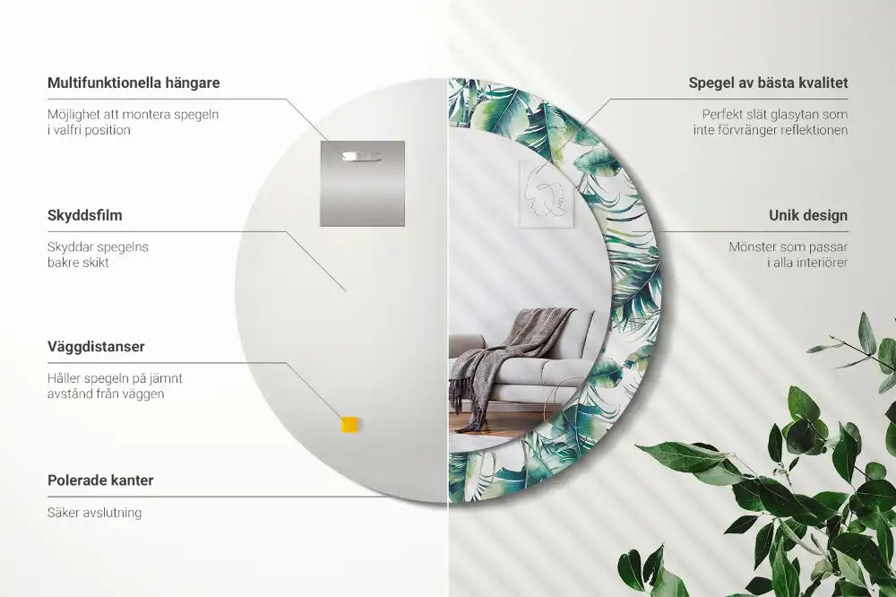 Specchio circolare decoro Foglie