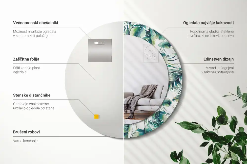 Specchio circolare decoro Foglie