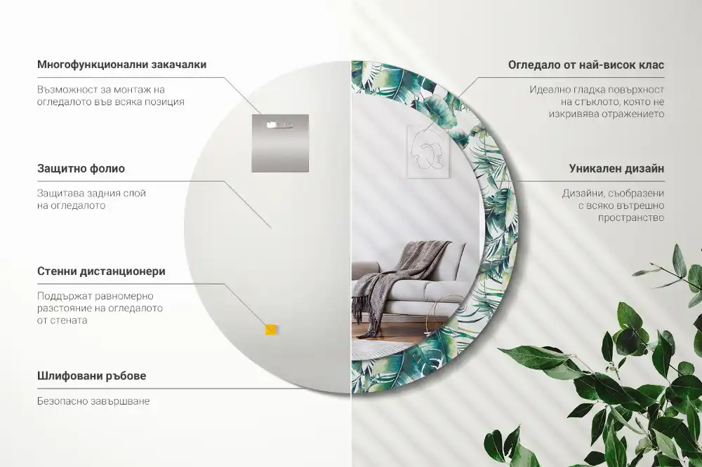 Specchio circolare decoro Foglie