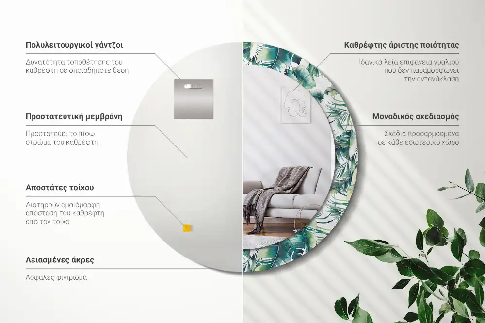 Specchio circolare decoro Foglie