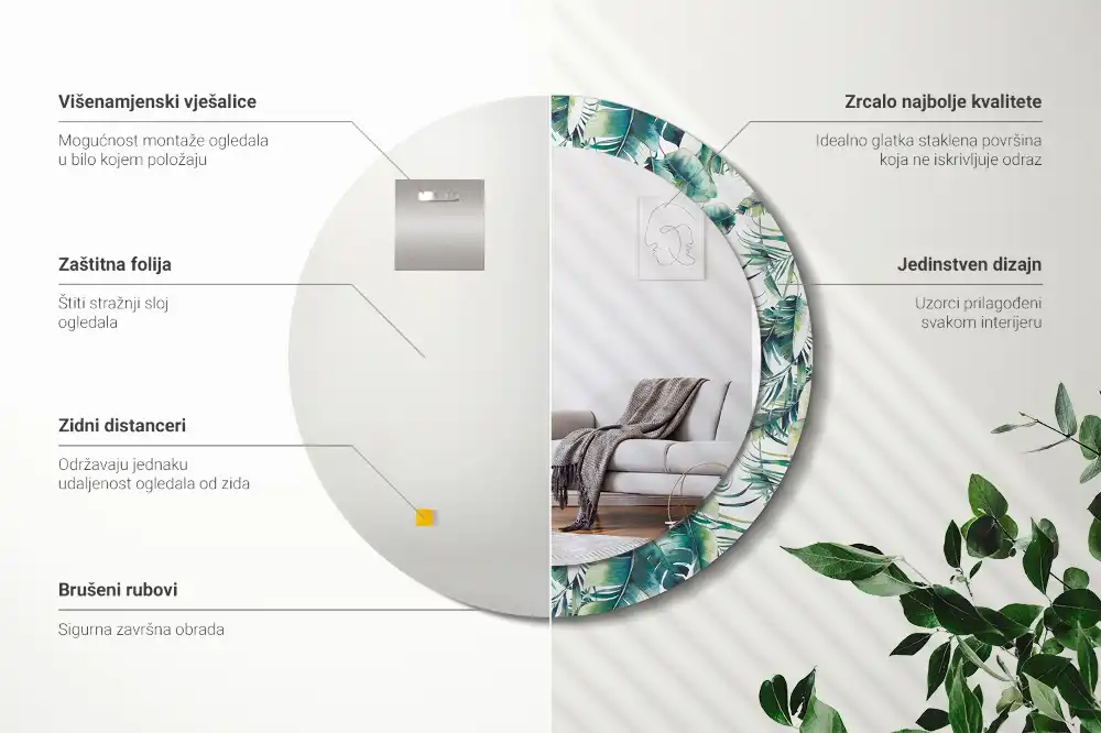 Specchio circolare decoro Foglie