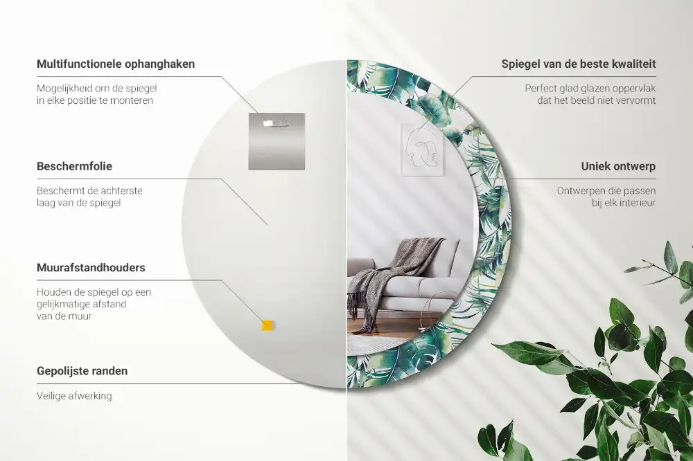 Specchio circolare decoro Foglie