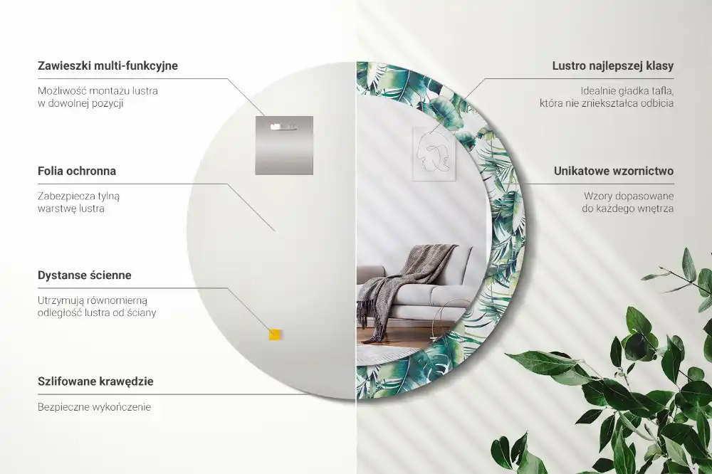 Specchio circolare decoro Foglie