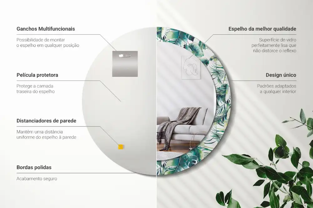 Specchio circolare decoro Foglie