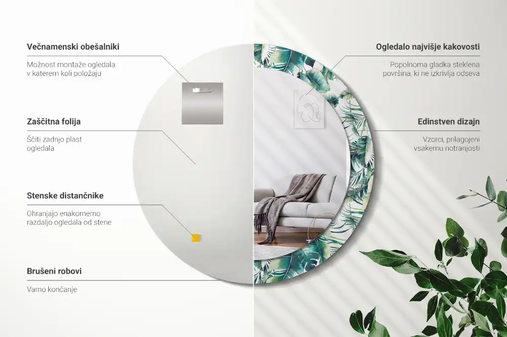 Specchio circolare decoro Foglie