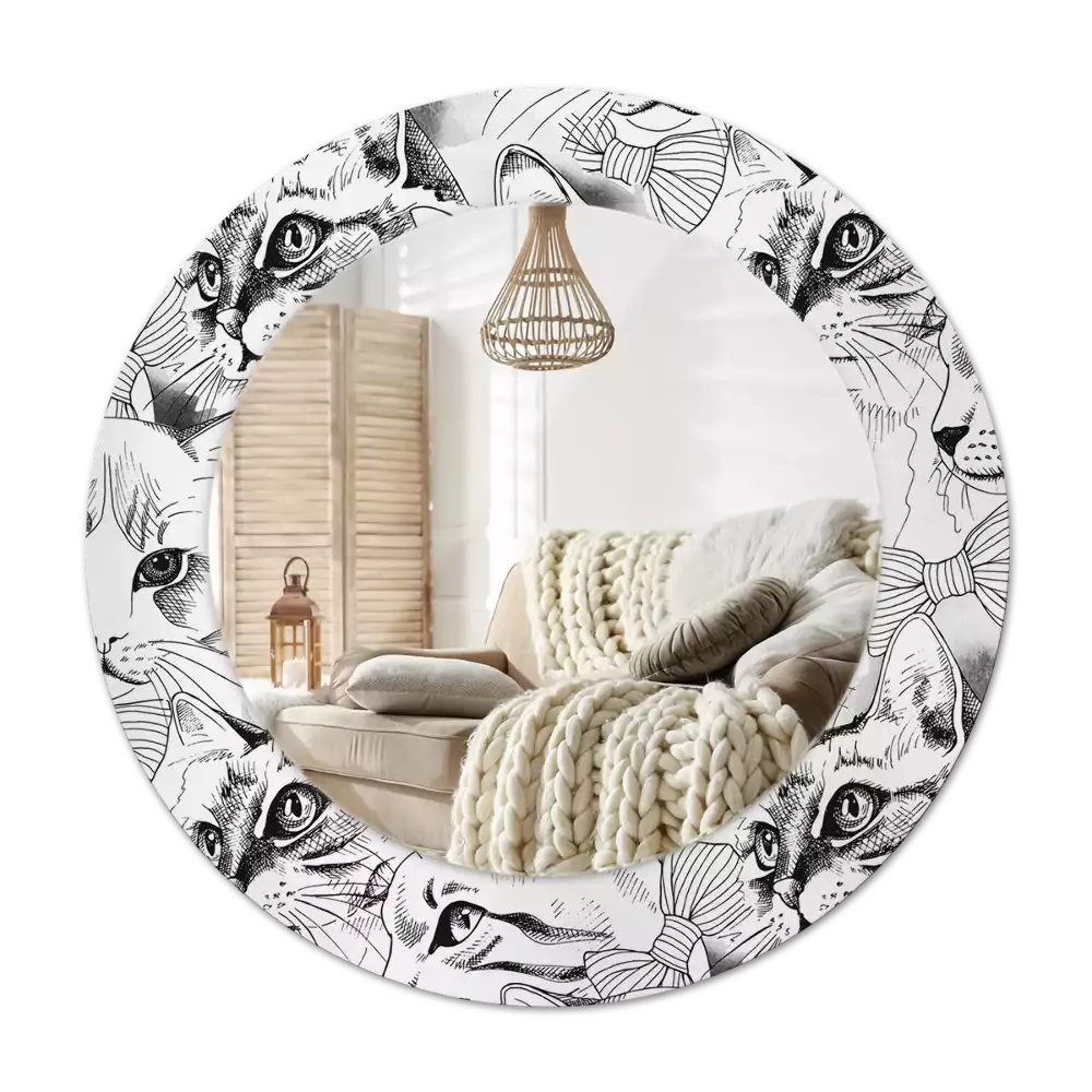 Specchio rotondo con cornice stampata Gatti