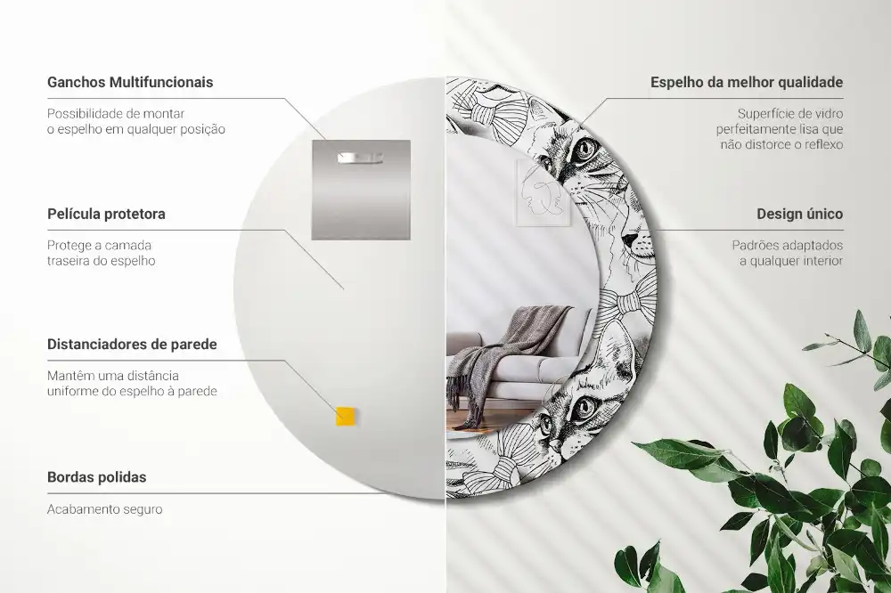 Specchio rotondo con cornice stampata Gatti