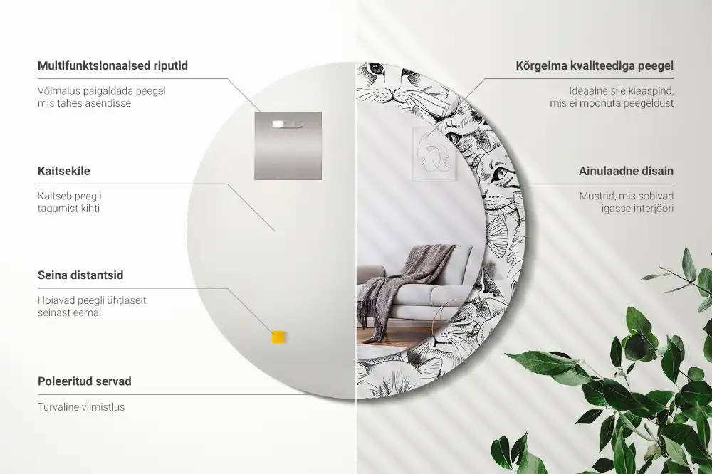 Specchio rotondo con cornice stampata Gatti