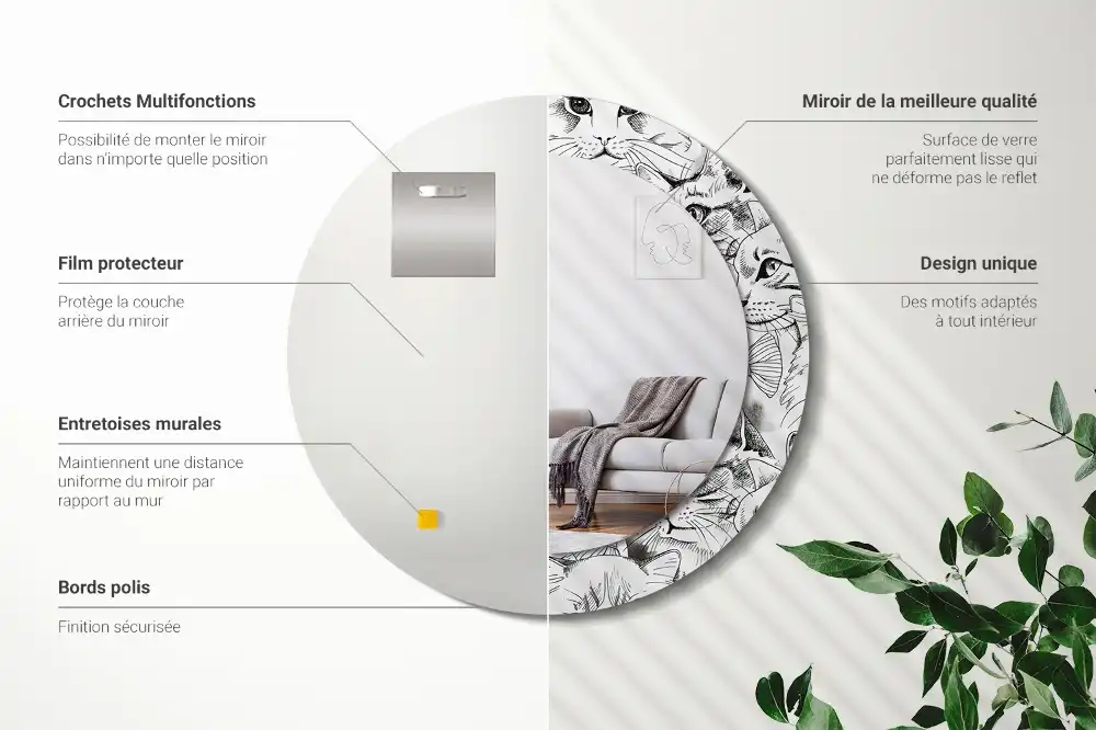 Specchio rotondo con cornice stampata Gatti