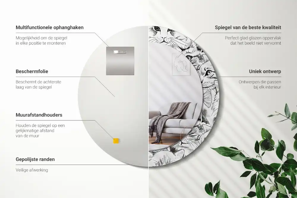 Specchio rotondo con cornice stampata Gatti