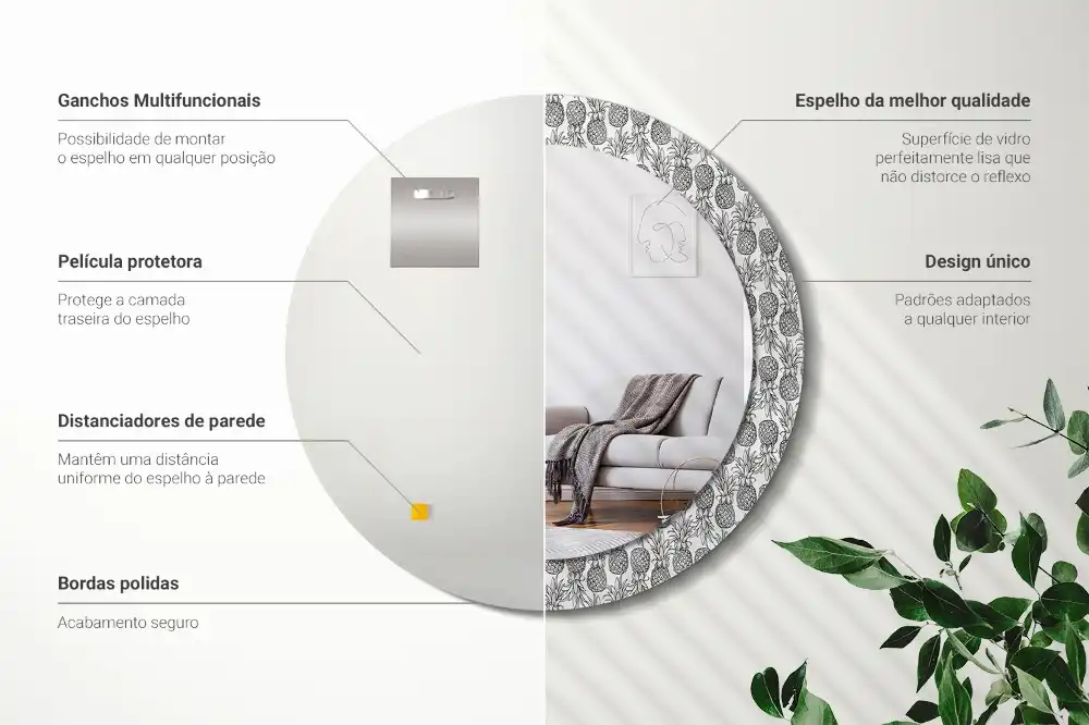 Specchio rotondo con cornice stampata Ananas