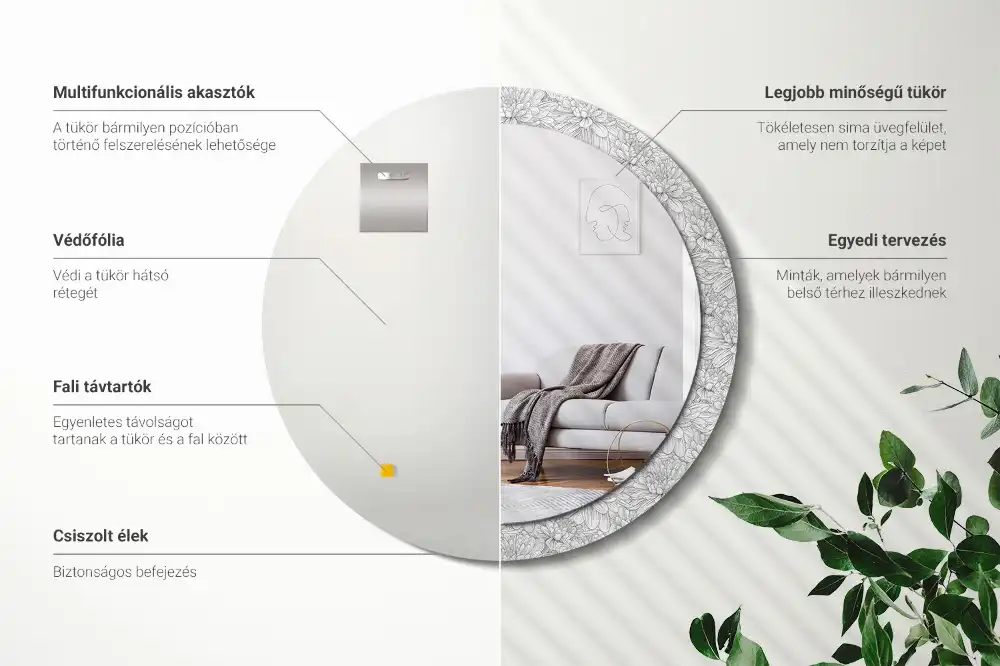 Specchio rotondo con cornice stampata Fiori di loto