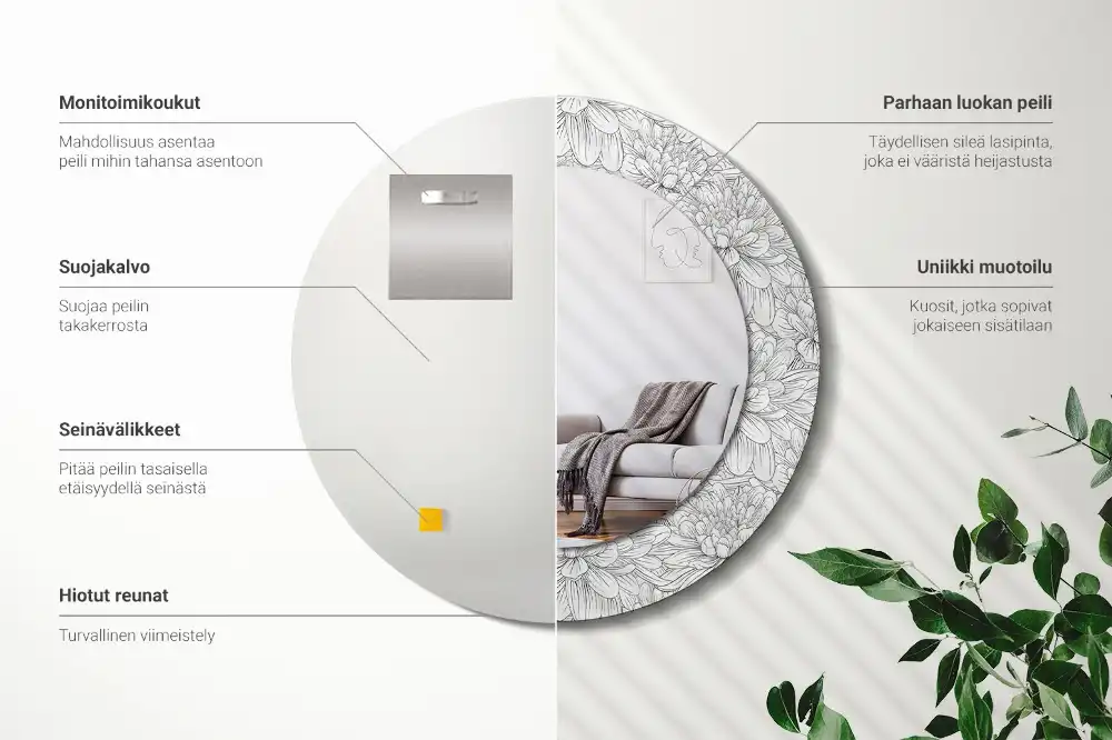 Specchio rotondo con cornice stampata Fiori di loto