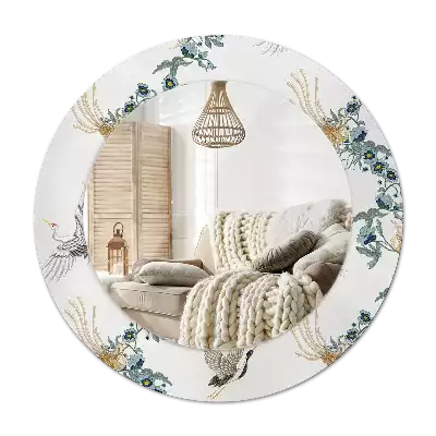 Specchio circolare decoro uccelli cinesi