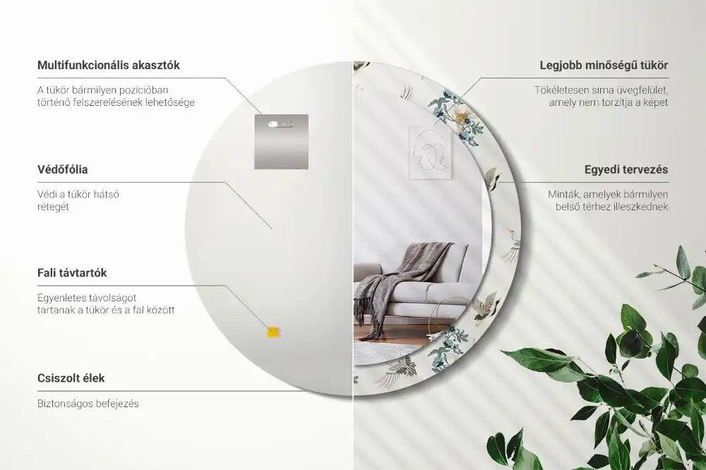 Specchio circolare decoro uccelli cinesi