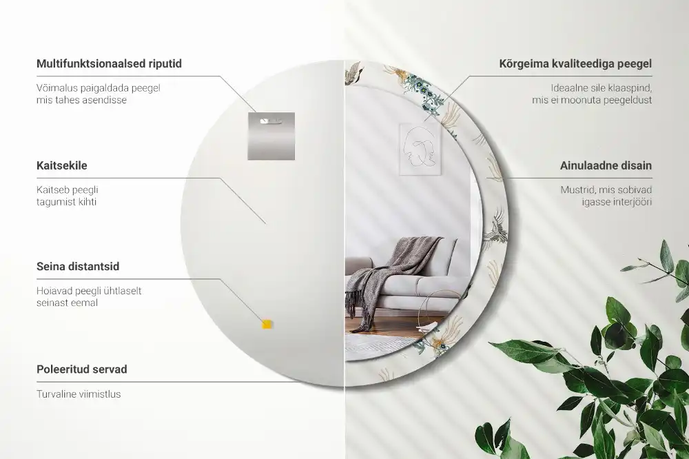 Specchio circolare decoro uccelli cinesi