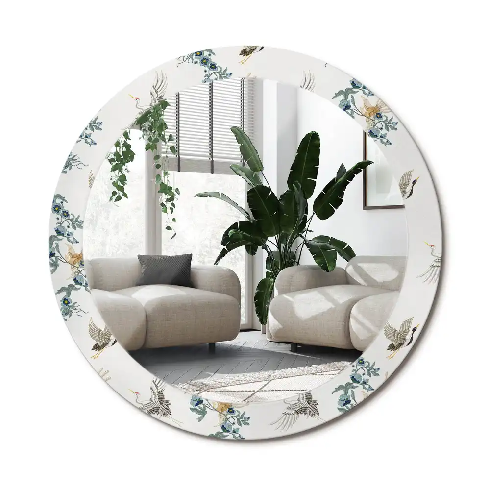 Specchio circolare decoro uccelli cinesi