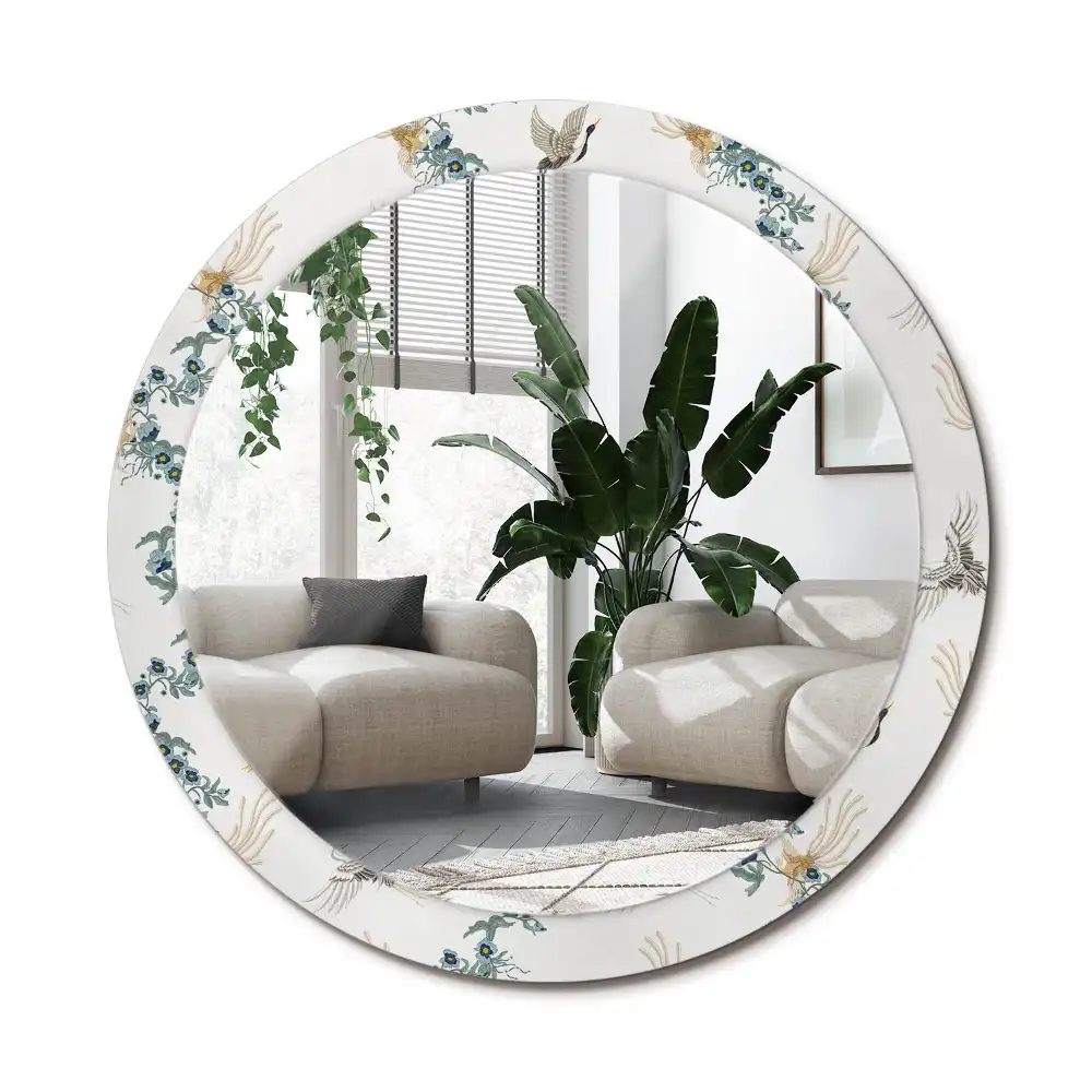 Specchio circolare decoro uccelli cinesi