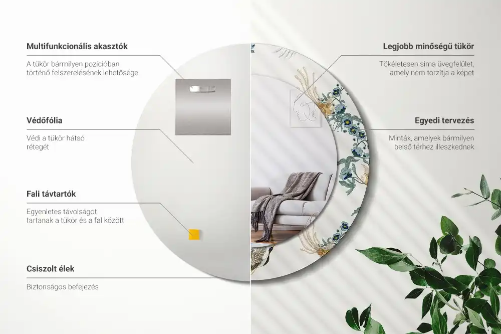 Specchio circolare decoro uccelli cinesi