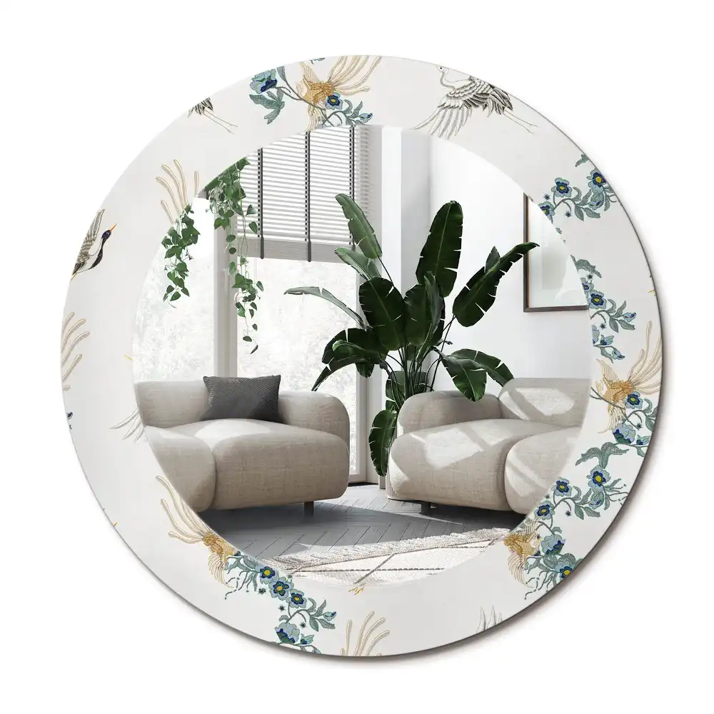 Specchio circolare decoro uccelli cinesi