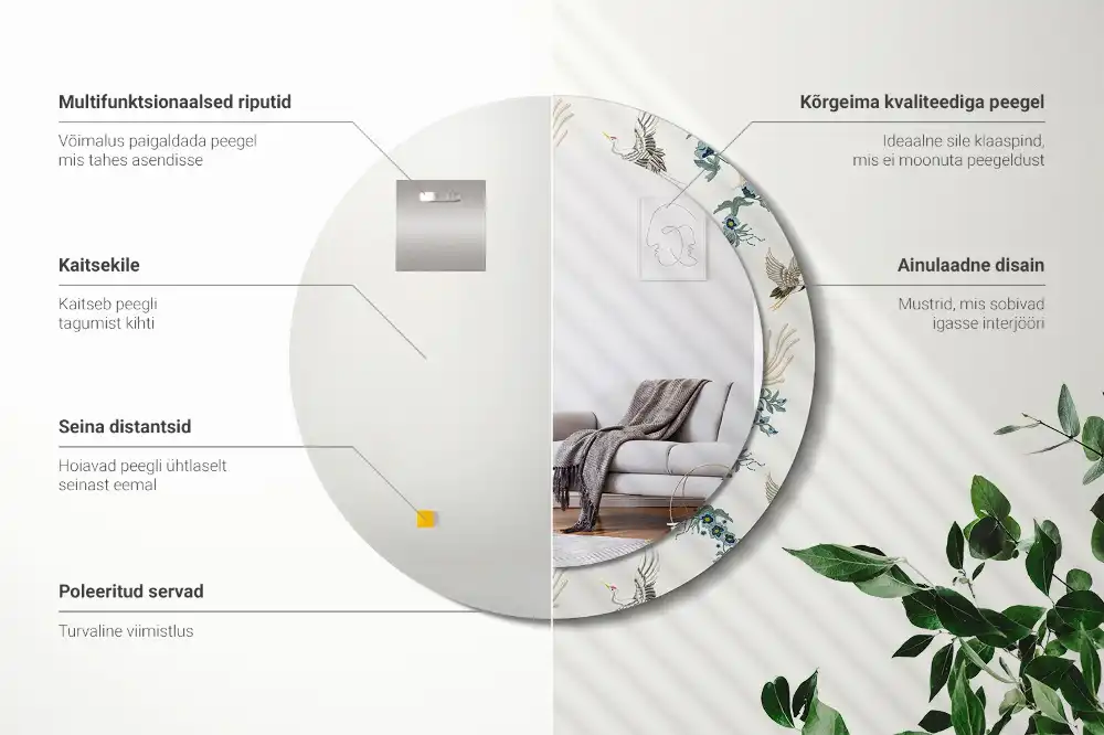 Specchio circolare decoro uccelli cinesi