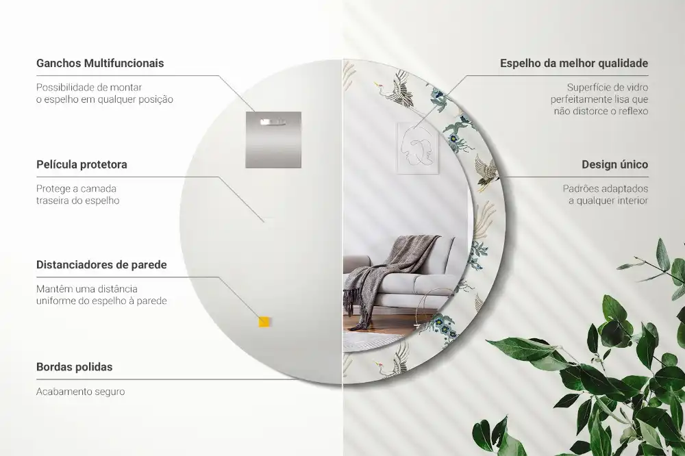 Specchio circolare decoro uccelli cinesi