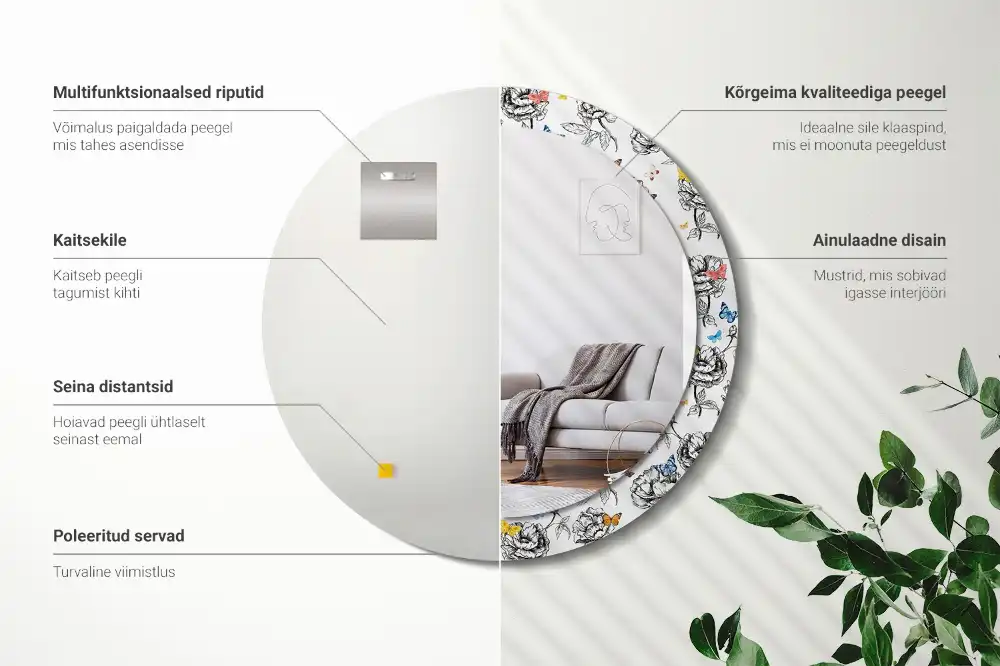 Specchio circolare stampato Farfalle colorate