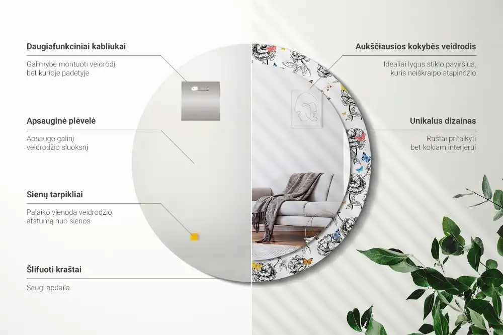 Specchio circolare stampato Farfalle colorate