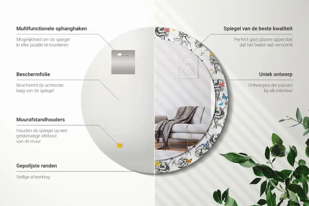 Specchio circolare stampato Farfalle colorate