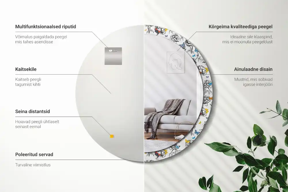 Specchio circolare stampato Farfalle colorate