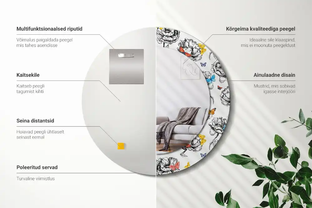 Specchio circolare stampato Farfalle colorate