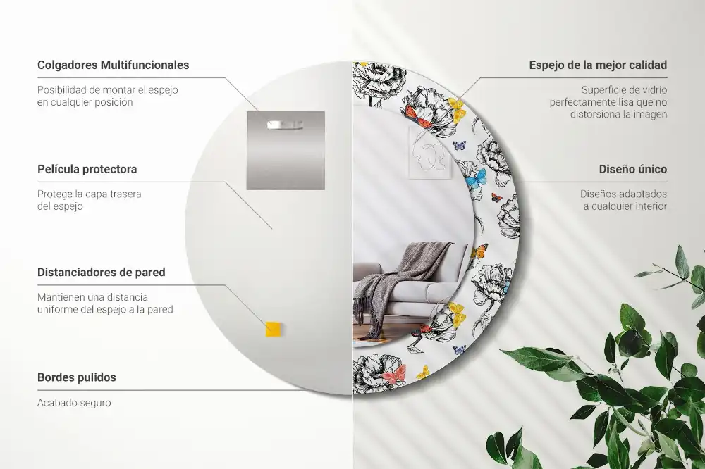 Specchio circolare stampato Farfalle colorate